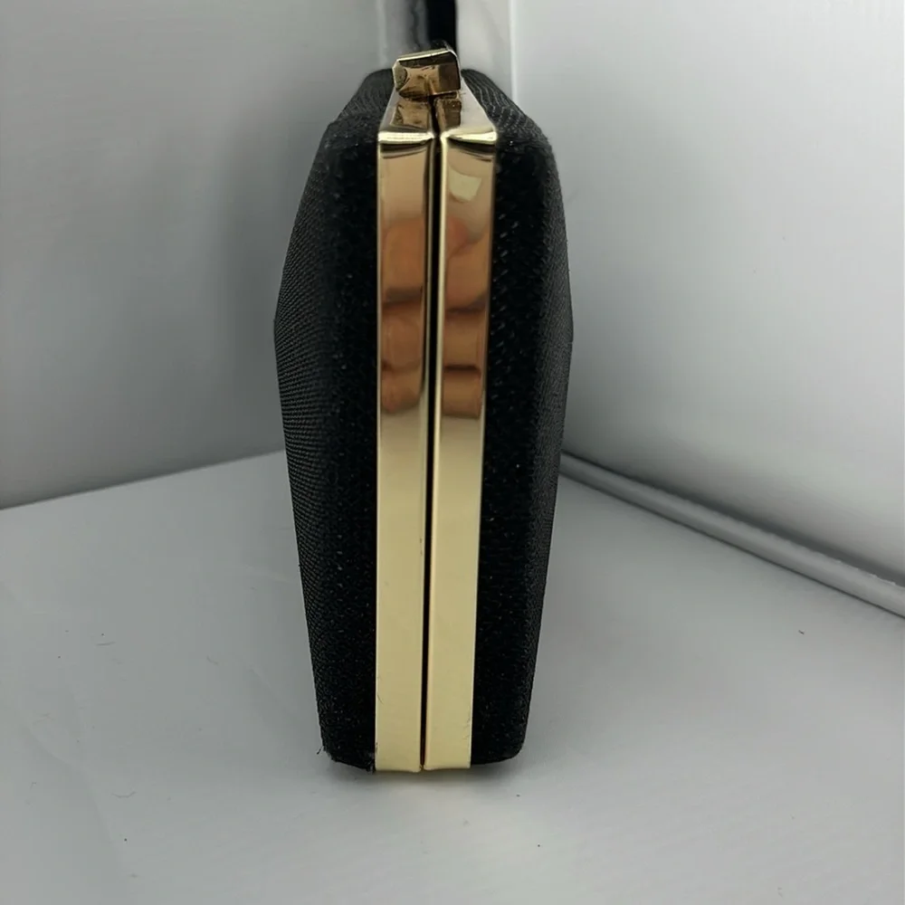 Natasha Black Metallic Gold Clutch Evening Purse‎ Handbag Bag